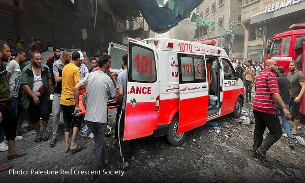 Palestine Red Crescent Society volunteers responding to the needs of people affected by the ongoing violence between Israel and Palestine.