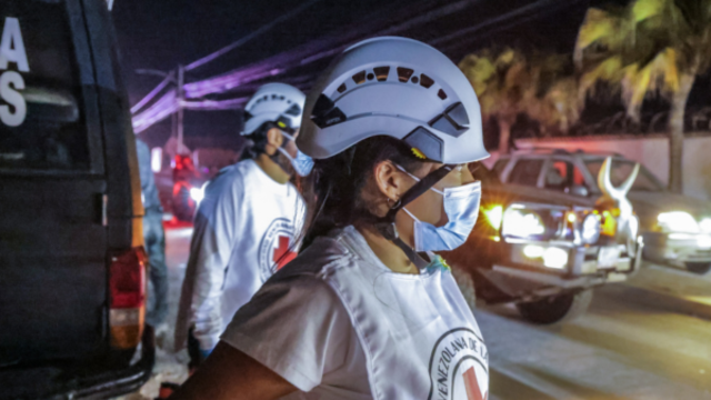 Members of the Venezuelan Red Cross supporting search and rescue efforts.