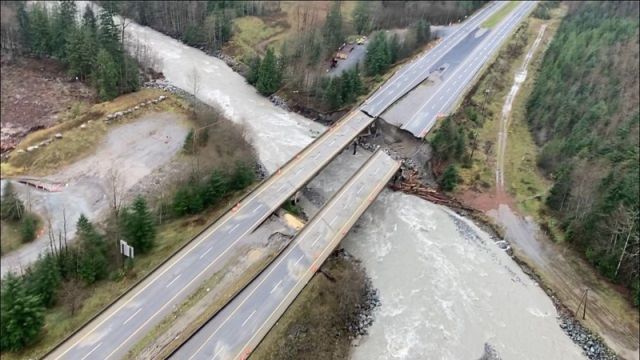 Major flood damage to a bridge road in BC