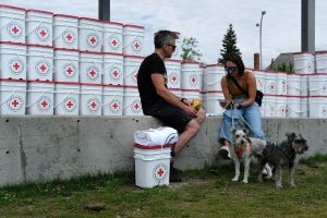 Andrew Bovard and Liza Grier, pause for a moment at the Jasper Re-Entry Support Centre while they plan their next steps for getting back into their home.