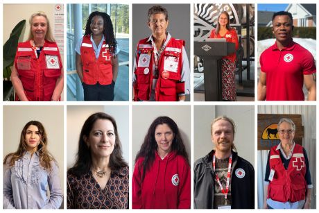 Collage du photos de bénévoles de la Croix-Rouge canadienne.