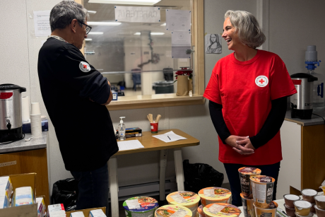 Volunteers getting set up for the evening at the Saint-Laurent centre.