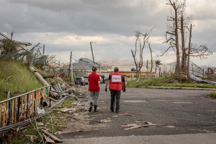Red Cross personnel assessing damage from Hurricane Melissa.
