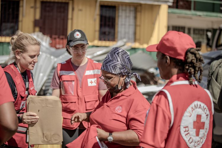 Red Cross personnel working together to support those impacted by Hurricane Melissa.