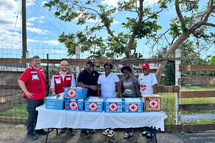 Jamaica Red Cross personnel with members of the Canadian Red Cross emergency medical clinic team.