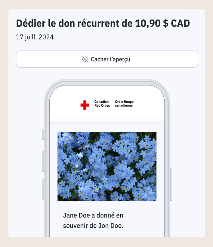 Une image montrant comment ajouter une dédicace à un don.
