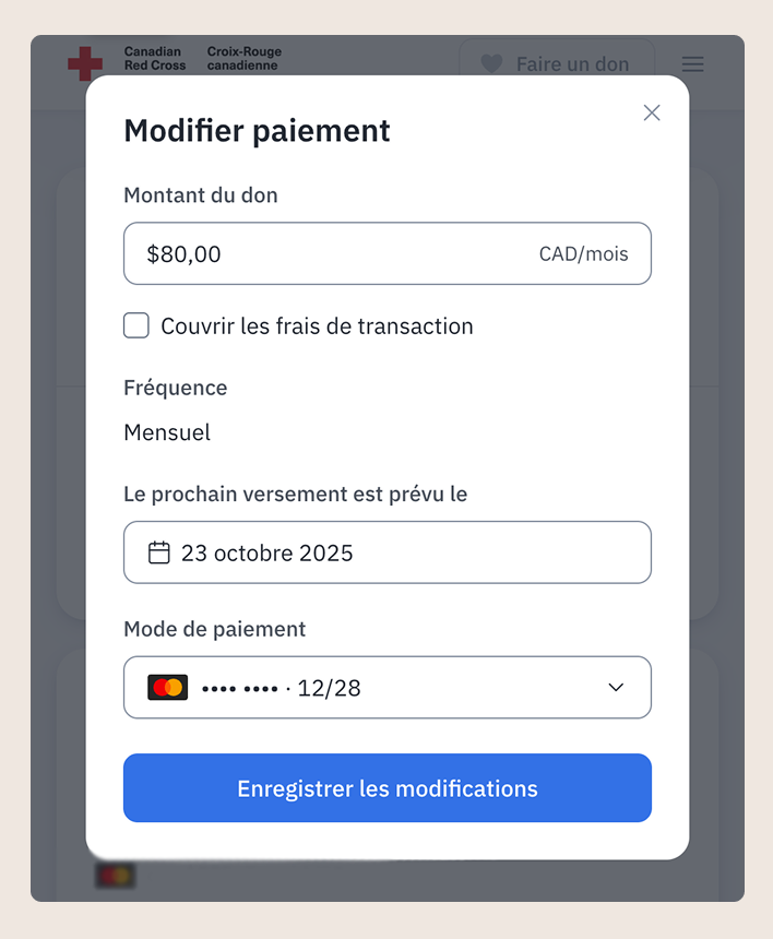 Une image montrant comment modifier les détails de paiement.