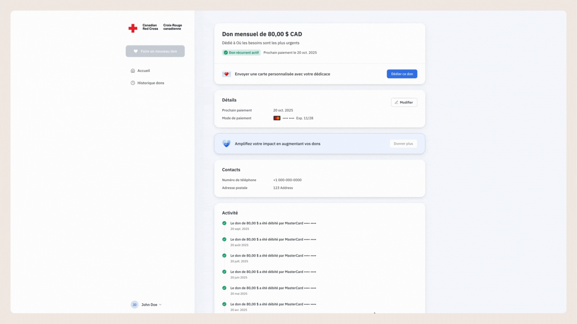 Une image animée montrant comment modifier les détails de paiement.