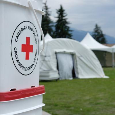 Canadian Red Cross tents set up to aid during the Jasper Wildfires 