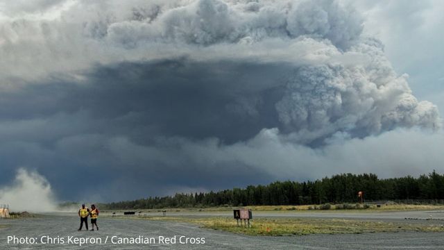 Clouds and smoke in the sky due to wildfires in Manitoba.