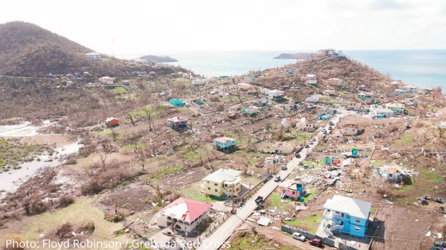Damaged buildings near the coast of Grenada in the aftermath of Hurricane Beryl