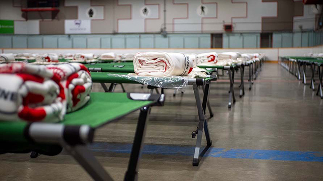 A Canadian Red Cross shelter set up at the Cosmo Civic Centre in Saskatoon.