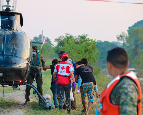 Red Cross evacuating people by air from Hurricane Eta in Honduras