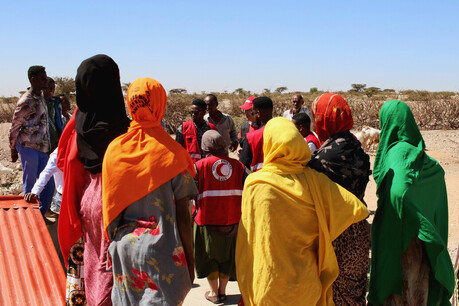 A group of people with colourful head wraps standing back on.