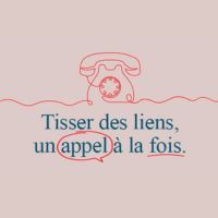 Une conception graphique avec un téléphone qui dit, "Tisser des liens un appel à la fois" en texte.