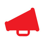 Megaphone icon in red.