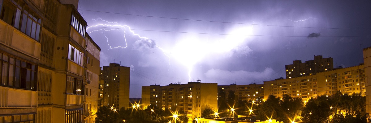 A large lightning strike in the night